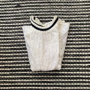 🌿Free People Womens White Mesh Key Hole Crochet Flare Babydoll Top S